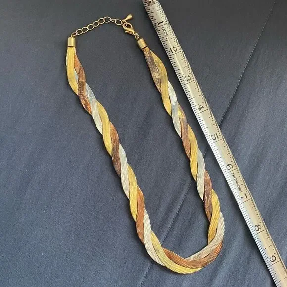 Vintage AVON Three Color Metal Braided Twisted Necklace - Picture 2 of 4
